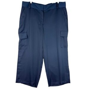 NWTD Worthington Women's Stretch Straight Leg Blue Satin Cargo Pants Size 24W